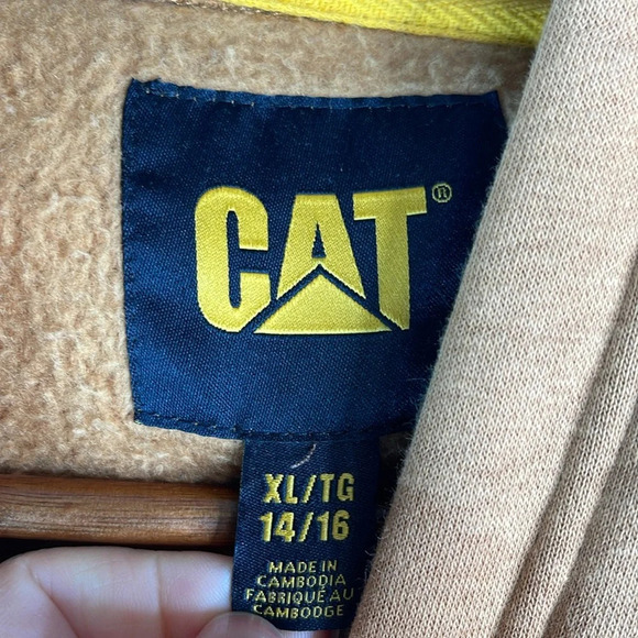 CAT Caterpillar Girls Pullover Hoodie Dijon Brown Embroidered Logo Spellout XL - Picture 8 of 12